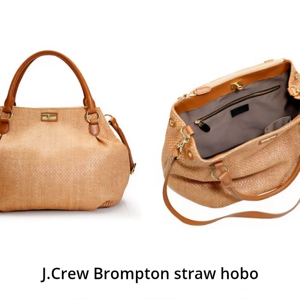 J. Crew Brompton Straw Tan Brown Leather Hobo Bag Y2K 2010